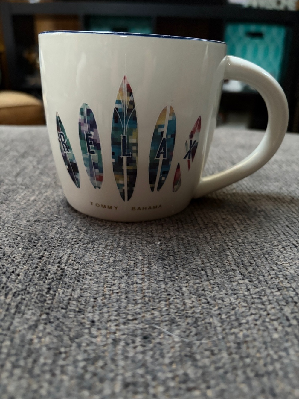 Tommy Bahama White Ceramic Relax Mug with Multicolor Surfboard Graphics